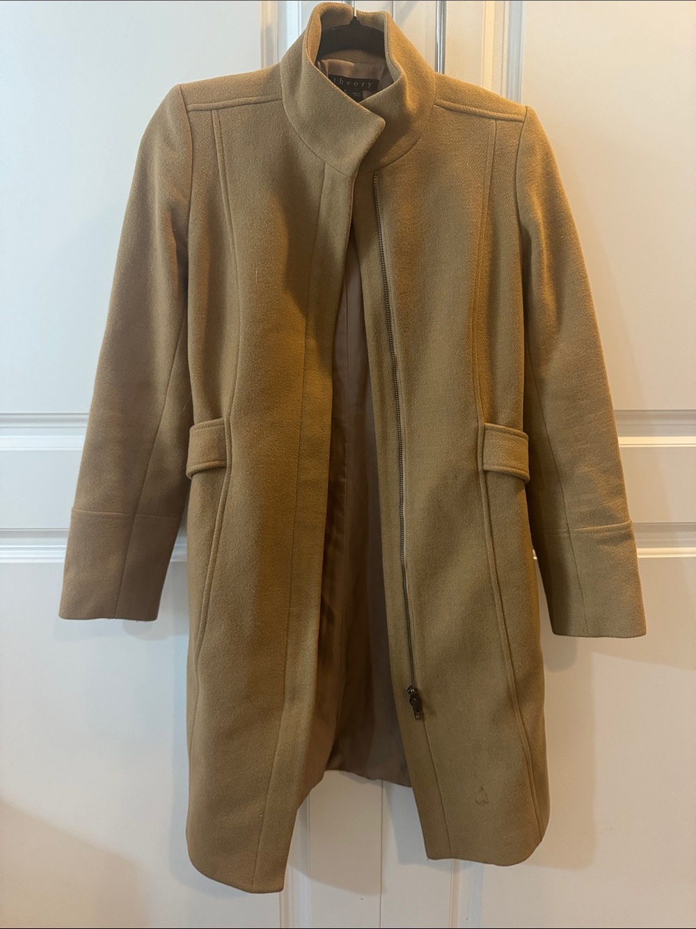 Theory Wool Blend Camel Stand-Collar Coat - Women